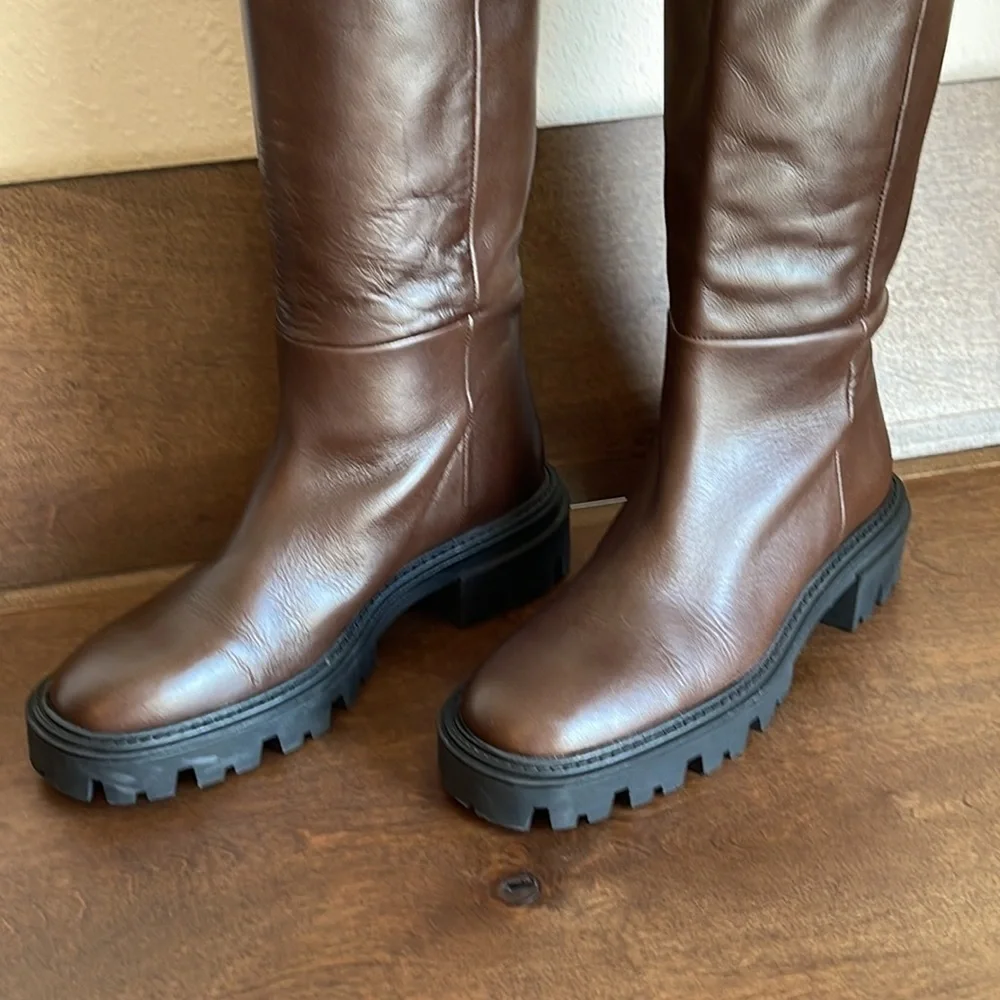 Zara Iconic Lug Heel Knee High Leather Boots Sz. 8